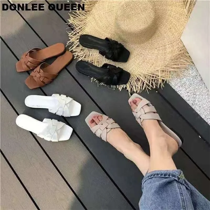 2022 Women Brand Slippers Summer Slides Open Toe Flat Casual Shoes Leisure Sandal Female Beach Flip Flops Big Size 43