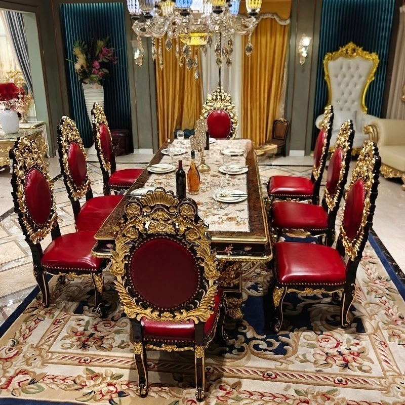 French Palace Solid Wood Dining Table, Luxury Natural Shell Inlay Long Table 2.8m for Villa