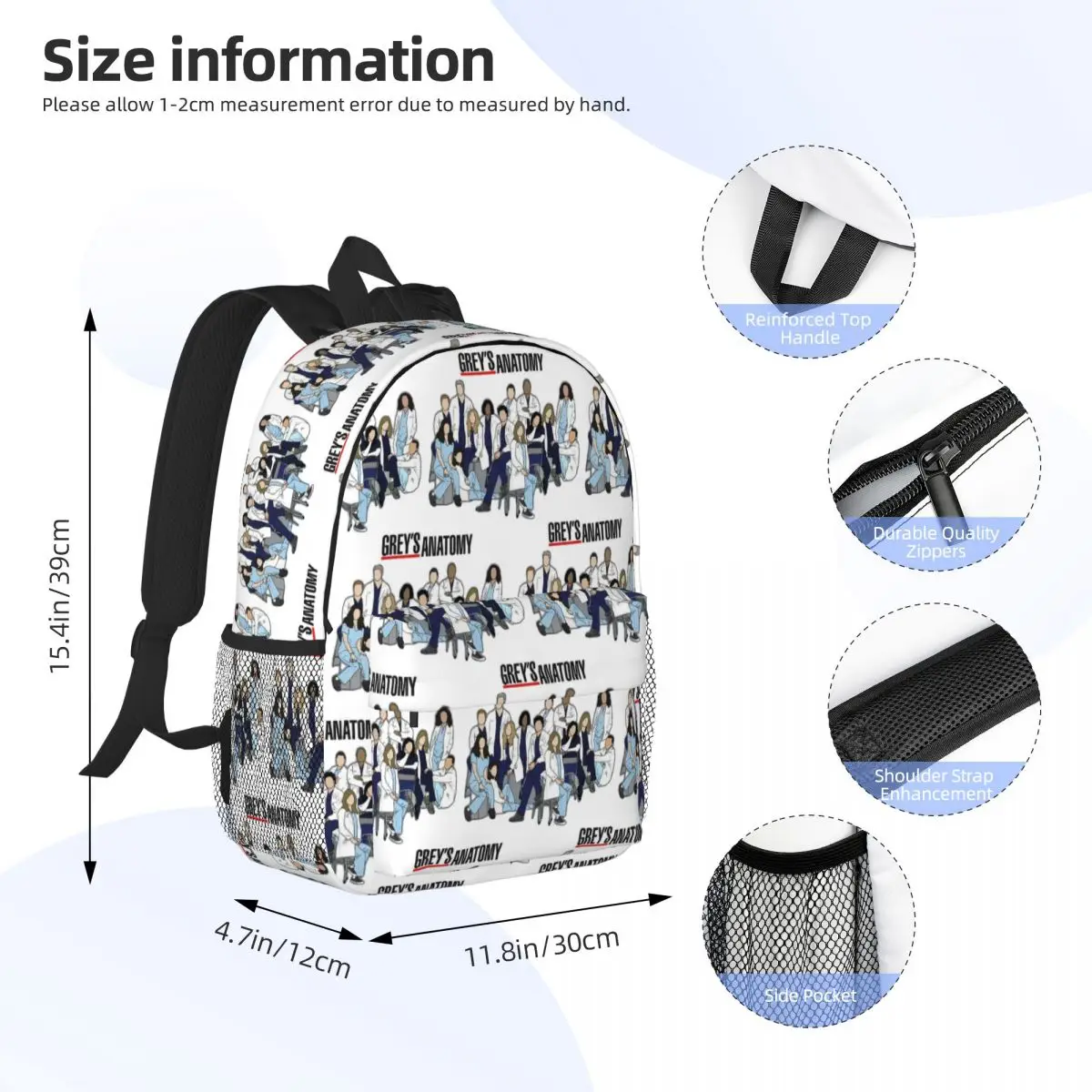 Greys Anatomy Seasons Backpack Student Boys Girls BookBag Men Women School Bag Computer Shoulder Bags