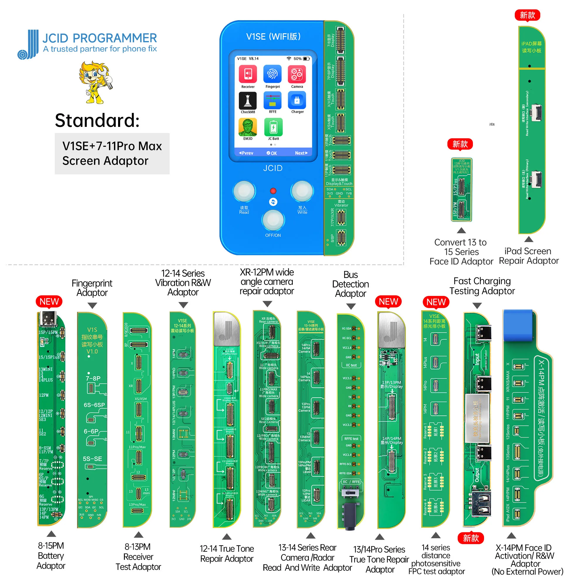 JCID V1SE TrueTone Display Programmer For Phone 7 7P 8 8P X XR XS XSMAX 11 ProMAX 12 13 14 15 Battery SN Reader Face ID Repair