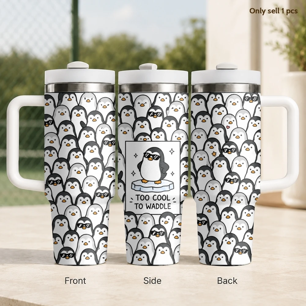 Cute Animal Treat Yourself Vacuum Flasks 40oz Stainless Steel Insulated Tumbler With Handle & Straw Leakproof Travel Mug
