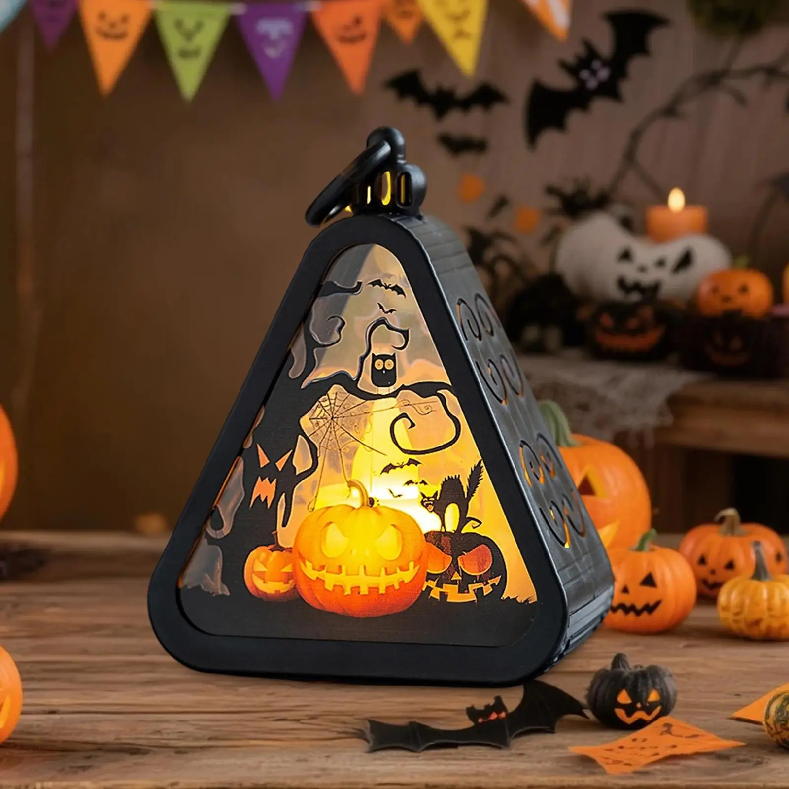 Halloween Decoration Pumpkin Lantern Plastic Witch Castle Ghost Triangle Lamp Table Ornaments Party Scene Props Home Decor