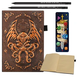 DND Campaign Journal with 3D Cthulhu Embossed Leather Cover - 200 Blank Pages A5 Notebook Great RPG Notepad for GM & Player