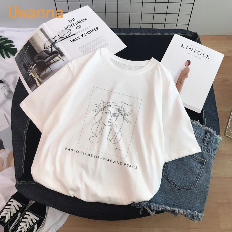 Van Gogh printing printed harajuku t shirt women summer short sleeve casual white tops women t-shirt fashion graphic tee female