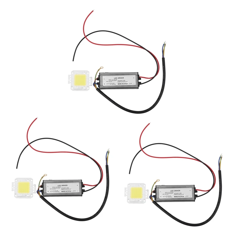 

3X 50W LED Driver Waterproof IP67 Power Supply High Power Adapter + 50W LED Chip Bulb Energy Saving For DIY Daylight