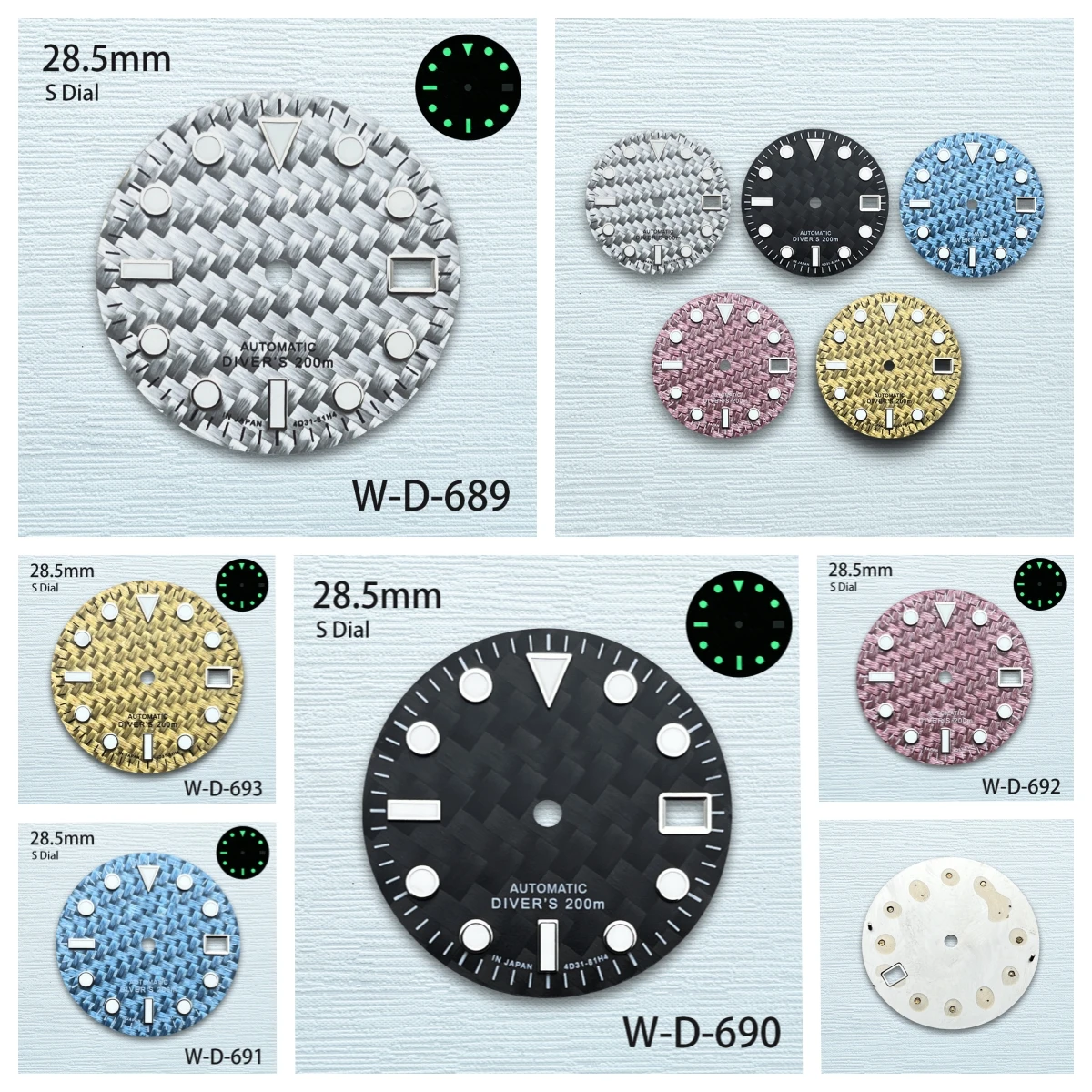 

28.5mm S Logo Carbon Fiber Dial Fit NH35/NH36/4R/7S Movement Green Luminous Weave High-Quality Watch Modification Accessories
