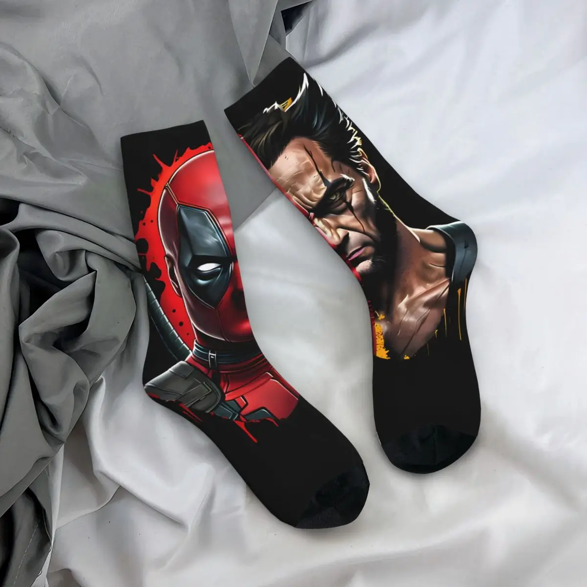 Happy lucu kaus kaki kompresi pria populer film Retro Harajuku Deadpool & Wolverine Hip Hop baru mulus kru gila kaus kaki