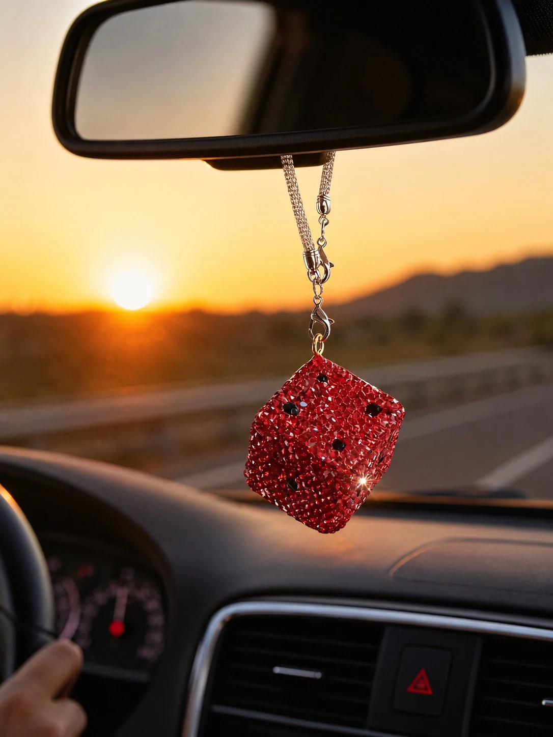 Sparkly Crystal Dice Car Pendant – Rhinestone-Adorned Elegant Lucky Charm, Suitable for Women, Girls & Teens.