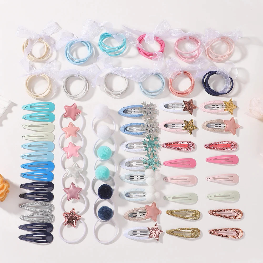

30Pcs Cute Pastel Star Hair Barrettes Pom Pom Hair Ties for Toddler Girls Hairclip Hairrope Set Daily Party Headdress Fashion