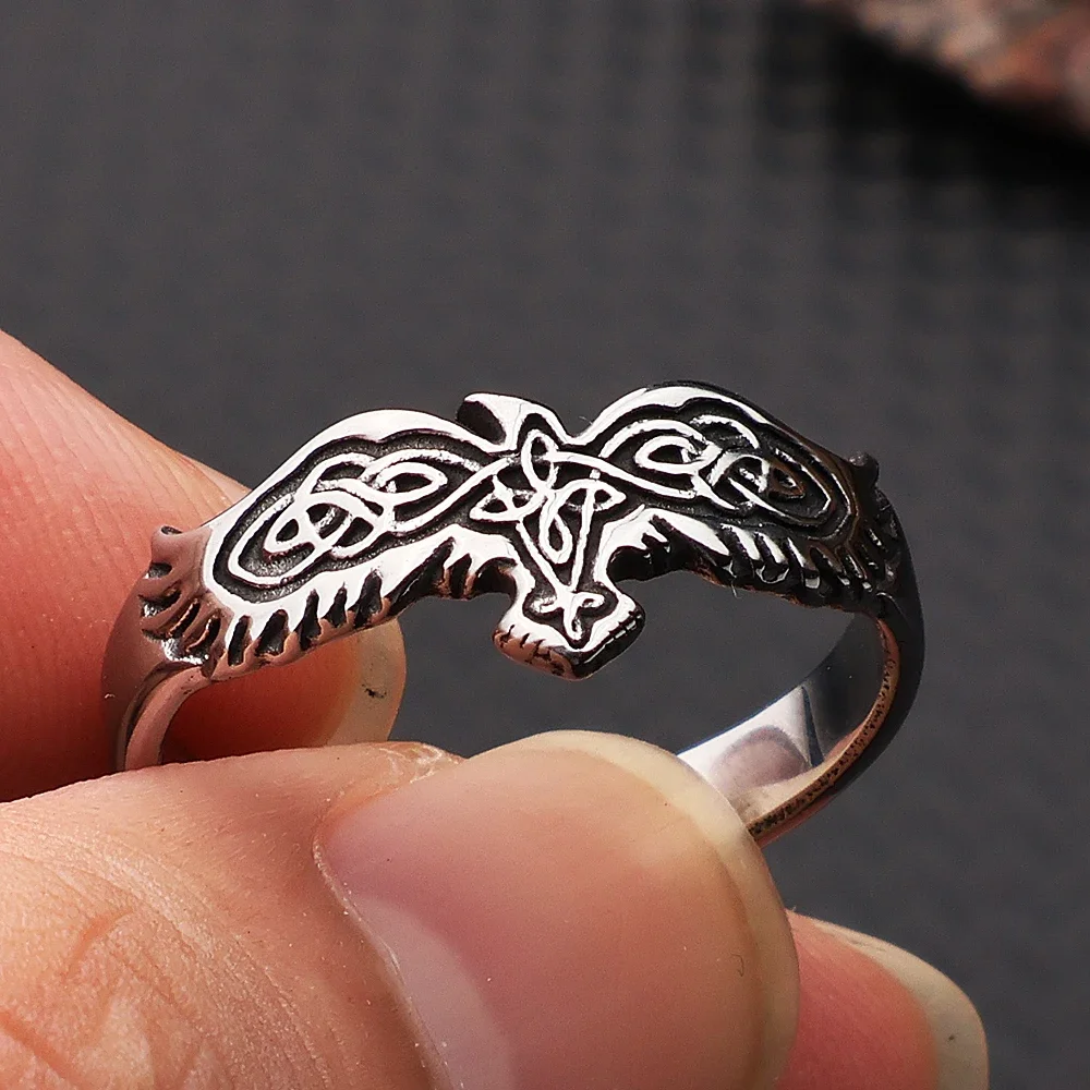

Nordic Viking Celtic Knot Rings for Men Women Fashion Punk Retro Odin Raven Ring Stainless Steel Amulet Jewelry Gift Wholesale