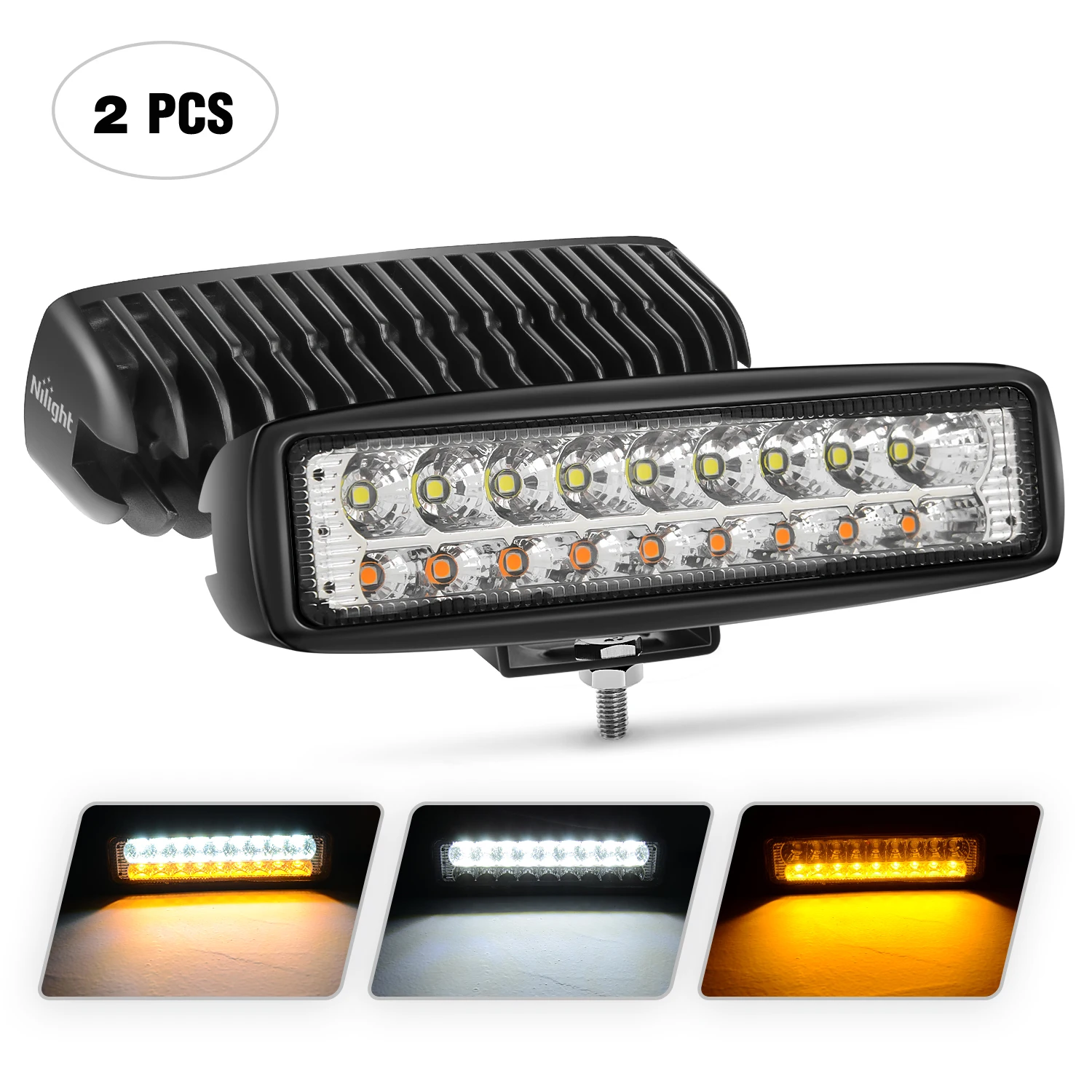 

Nilight LED Pods 2Pcs 54W White/Amber 6 Inch Flood Offroad Fog Light Bar Waterproof Lighting for Tractor Boat SUV ATV UTV 4WD Car Truck Motorcycle Dirt Bike Golf Cart 12V 24V
