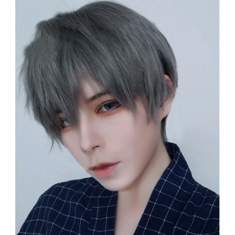 8 Inch Synthetic Wig New Fashion Gorgeous Men's Dray Gray Straight Wigs