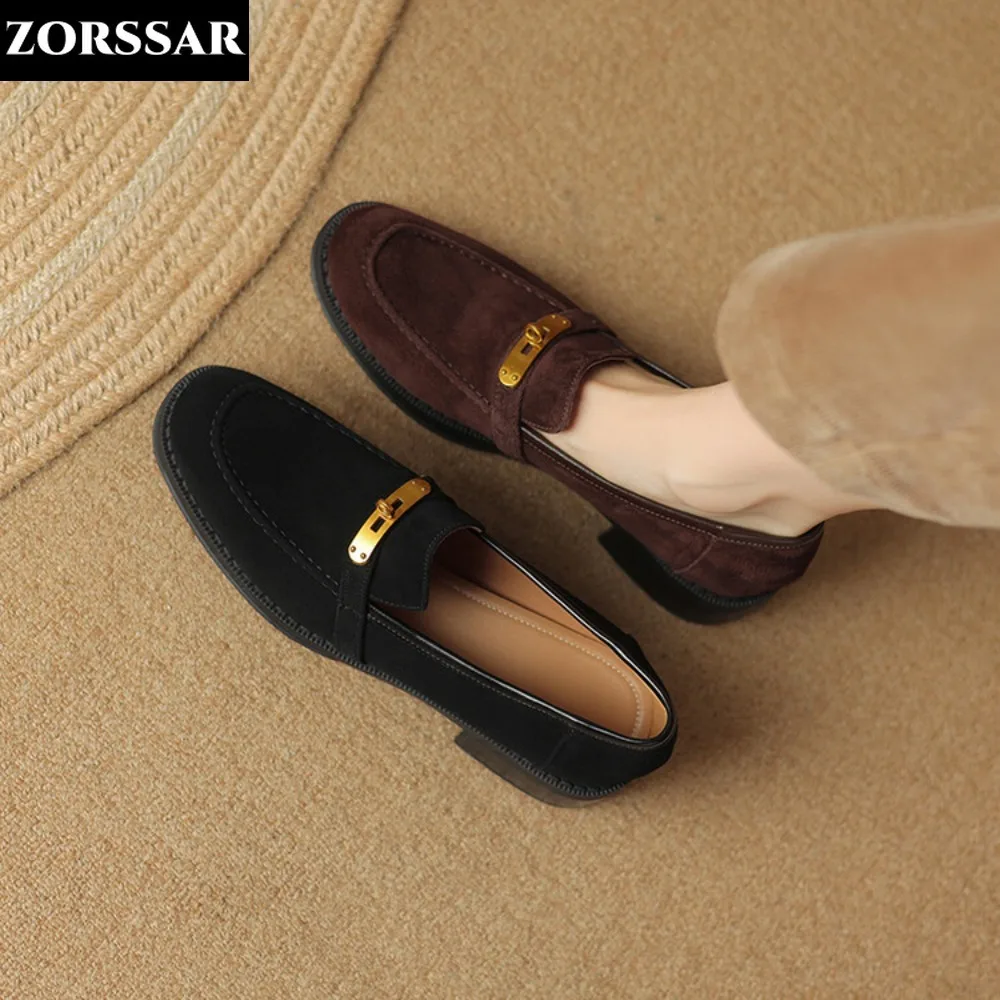 

Brown Black Women Flats Shoes 2024 Spring New Trend Platform Suede Loafers Shoes Casual Ladies Walking Non Slip Chaussure Femme