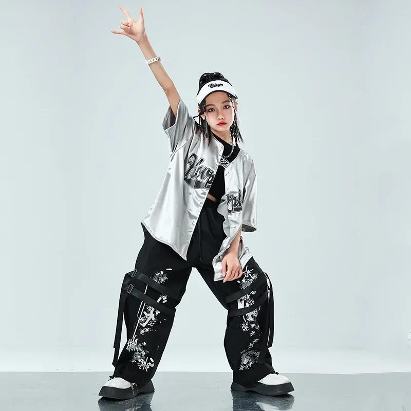 어린이 스트리트 댄스 트렌디 의류, 야구 재킷 세트, 힙합 소년 소녀 재즈 댄스 공연 쇼 드레스