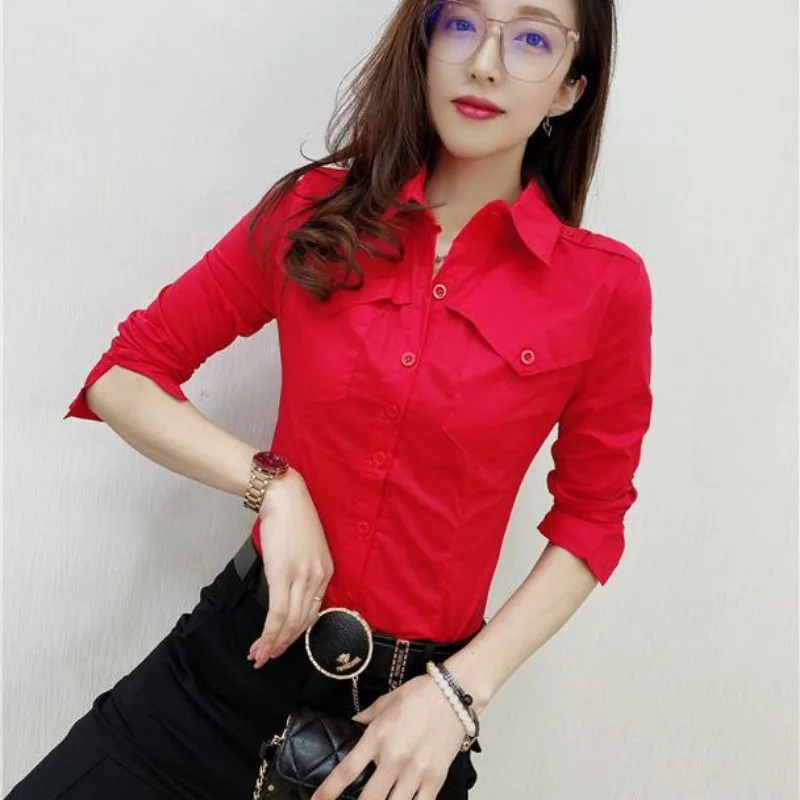 Women Shirt Europe Spring New Lapel Collar Long Sleeved Korea Self Cultivation Temperament Versatile Occupation Shirt Streetwear