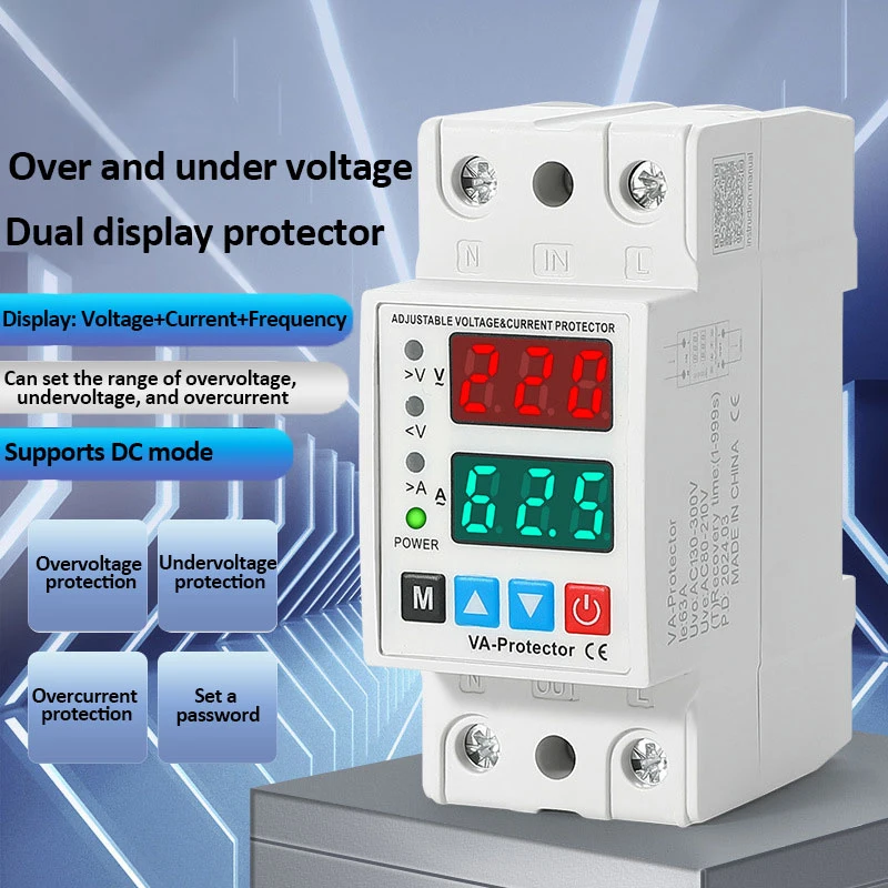 40A 63A 230V Din Rail Adjustable Over Voltage And Under Voltage Protective Device Protector Relay Over Current Protection Limit