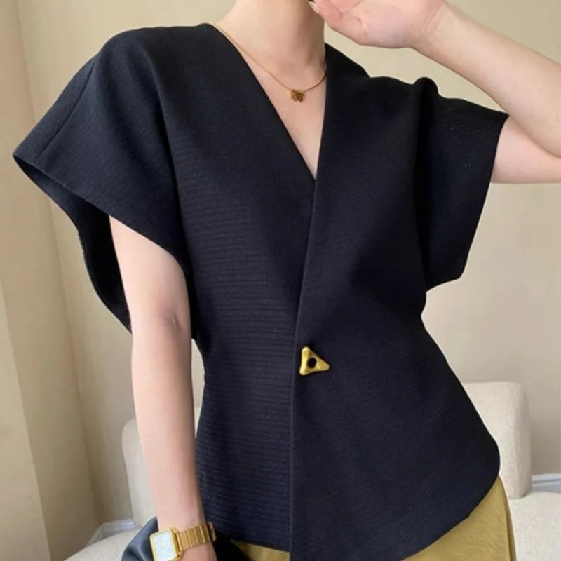 

Elegant Single-button Waistcoat For Office Lady Irregular Design White Tank Top Fashionable New Summer Trendy Office Coummt Tee