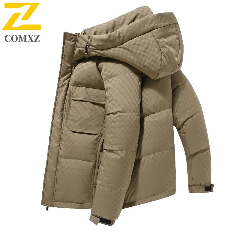 COMXZ Men Down Jacket Classic Solid Color Warm Design Travel Windproof Outing Cotton Padded Jacket Lightweight Winter Padding