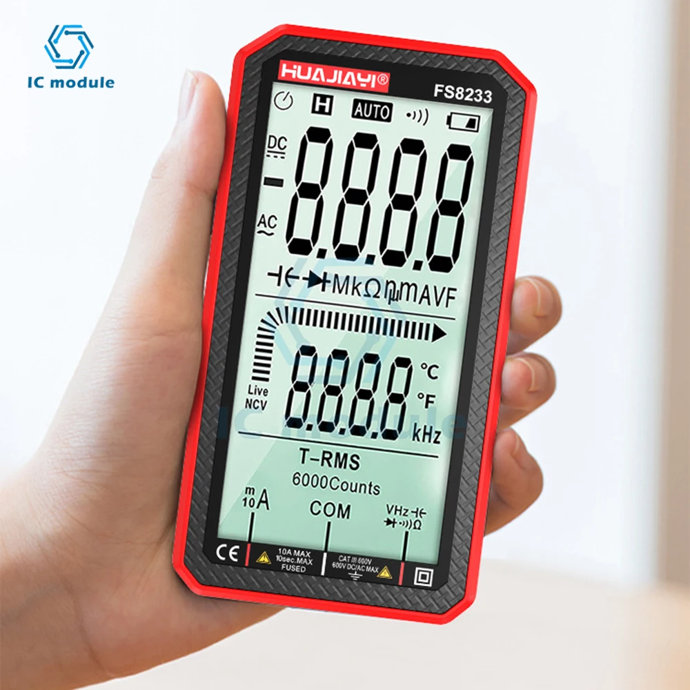 FS8233 Rechargeable Digital Multimeter Touchscreen Automatic Smart Multimetro 6000 Count Multitester Ammeter Tester