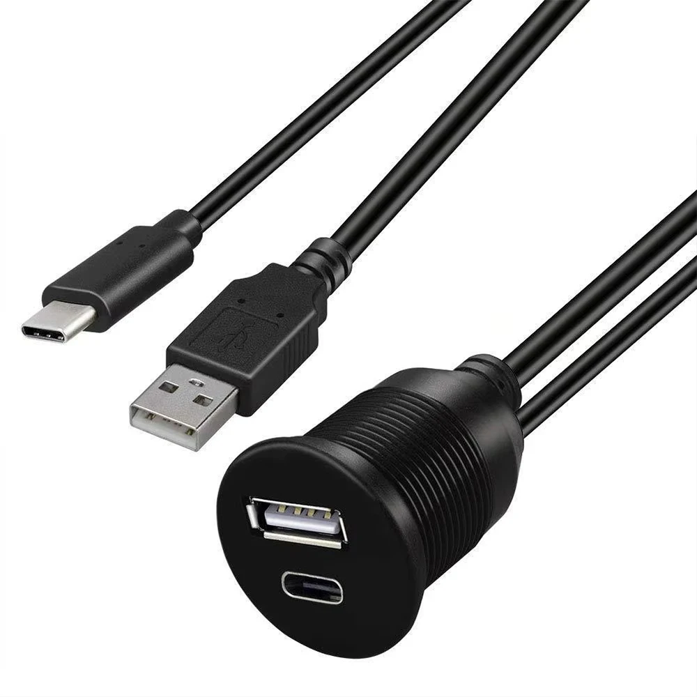 Przedłużacz USB 2.0 A&Type-C USB 3.0 A&Type-C 2.0/3.0/3.1 męski na żeński do montażu na desce rozdzielczej samochodu Wodoodporny kabel podtynkowy do montażu na panelu — zdjęcie produktu 2