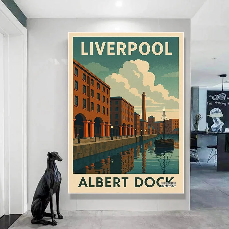 Modern Liverpool Landmarks Travel Poster Liverpool Cityscape Wall Art England UK Skyline Canvas Print Architecture Home Decor