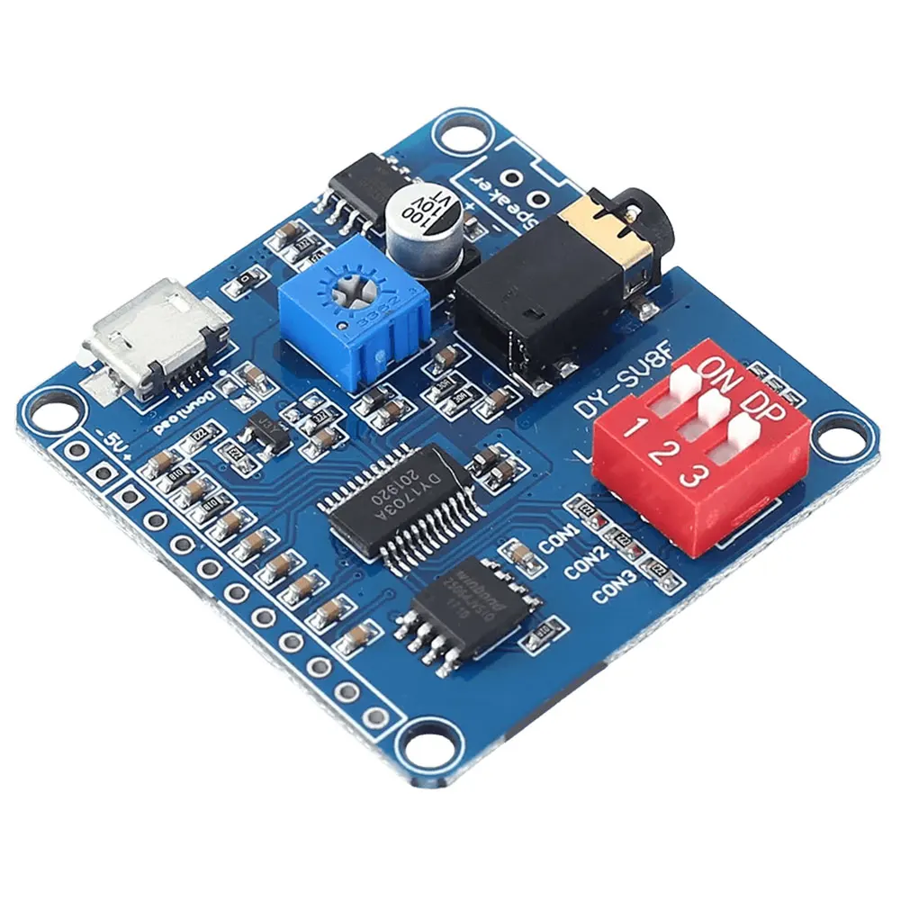 Placa amplificadora classe DY-SV8F UART I/O Trigger Playback 64Mbits Placa de armazenamento flash 5W 8M para cartão SD/TF