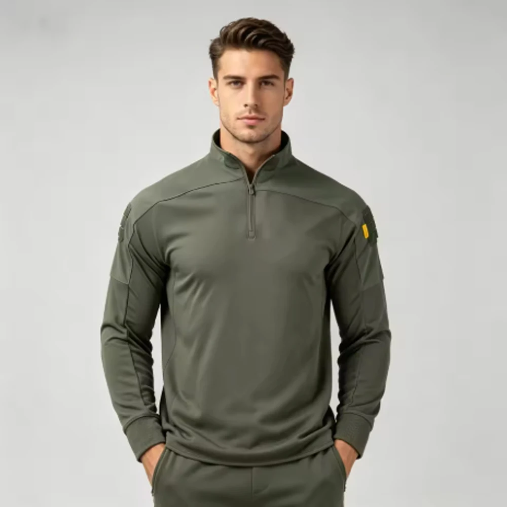 Men's Tactical Long Sleeve Shirt 1/4 Zip Military Combat Top Breathable Quick Dry Outdoor Hiking Hunting Work Shirt