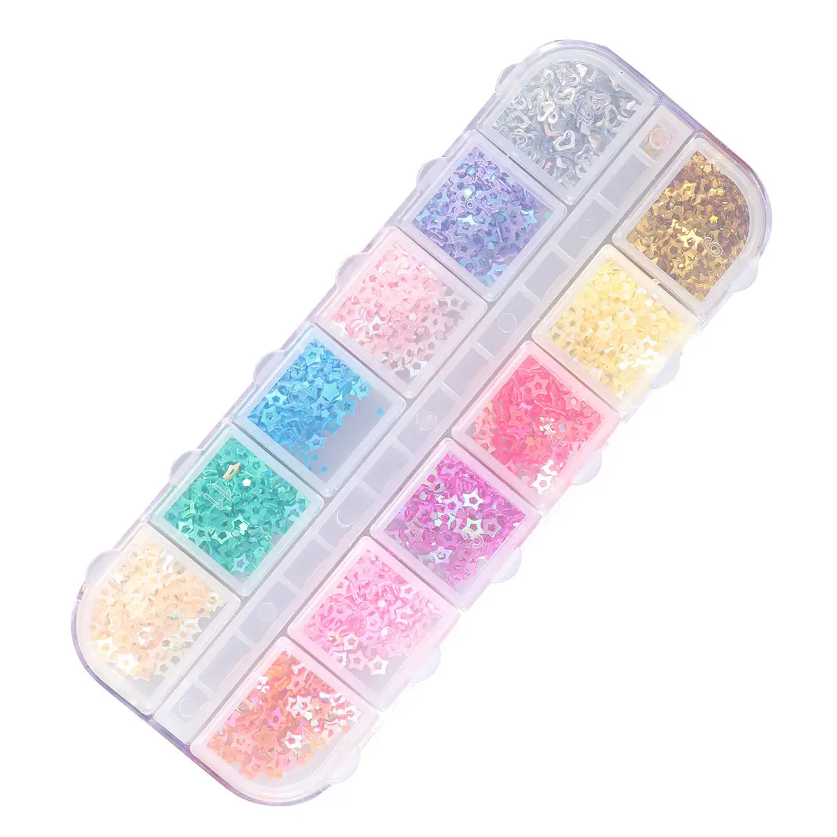 12 Slots Colorful Star Nail Stickers for DIY Nail Art Easy Apply Self Adhesive Decals for Christmas Halloween Birthday Party