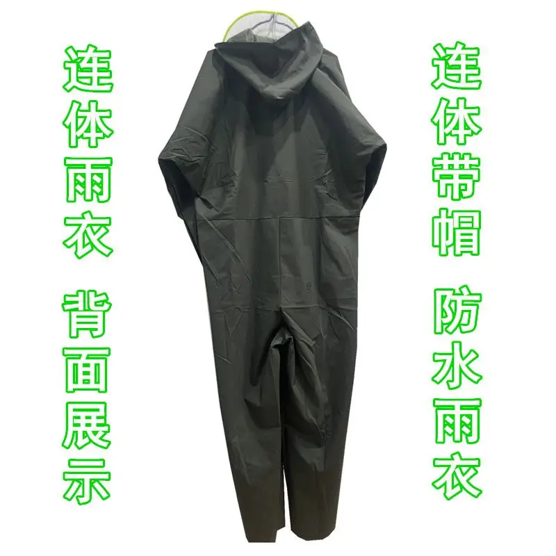 Full Body One Piece Raincoat Hooded PVC Waterproof Long Overall Rain Suit for Farming Construction Motorcycle Cycling