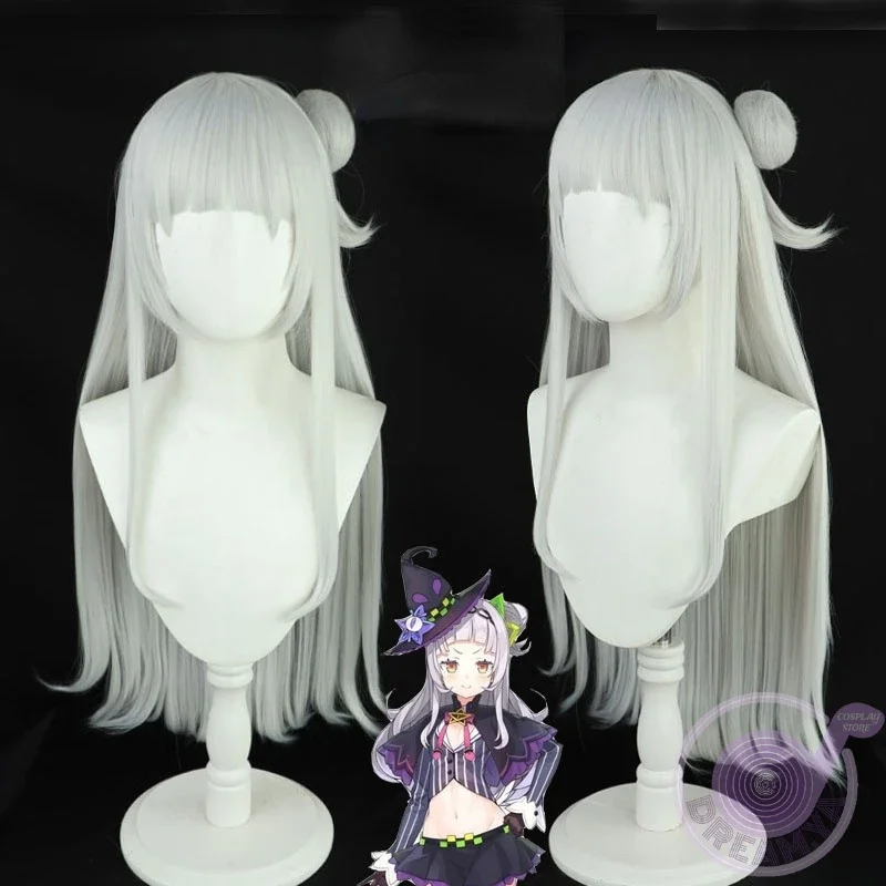 

Murasaki Shion Vtuber Cosplay Wig Silver Gray 80cm Long Bun Youtuber Lolita Synthetic Hair Halloween Party Costume + Wig Cap