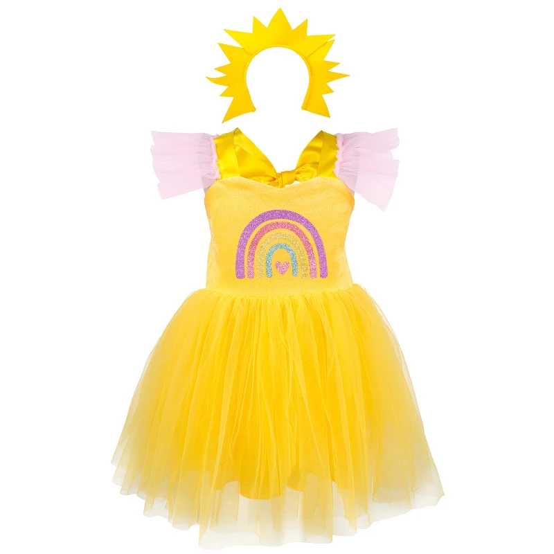 

New Versatile Kids' Halloween Costume Dress Cute Girls' Sun-Themed Costume Dress Children's Stage Party Performance Dress