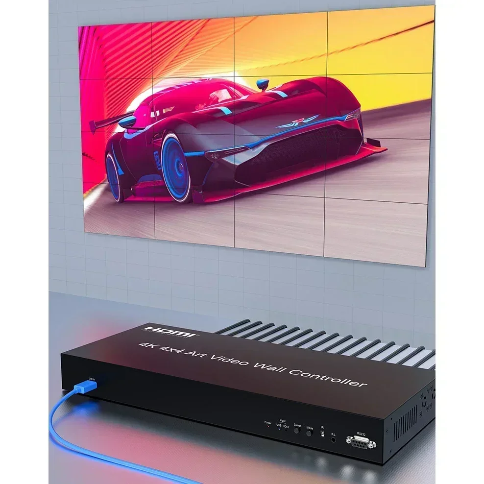 4K 4x4 HDMI وحدة تحكم حائط الفيديو 90 °   180 °   تدوير الفن الربط 2 3 4 6 8 9 16 التلفزيون الربط 3x3 2x2 1x3 1x4 العمودي شاشة الربط