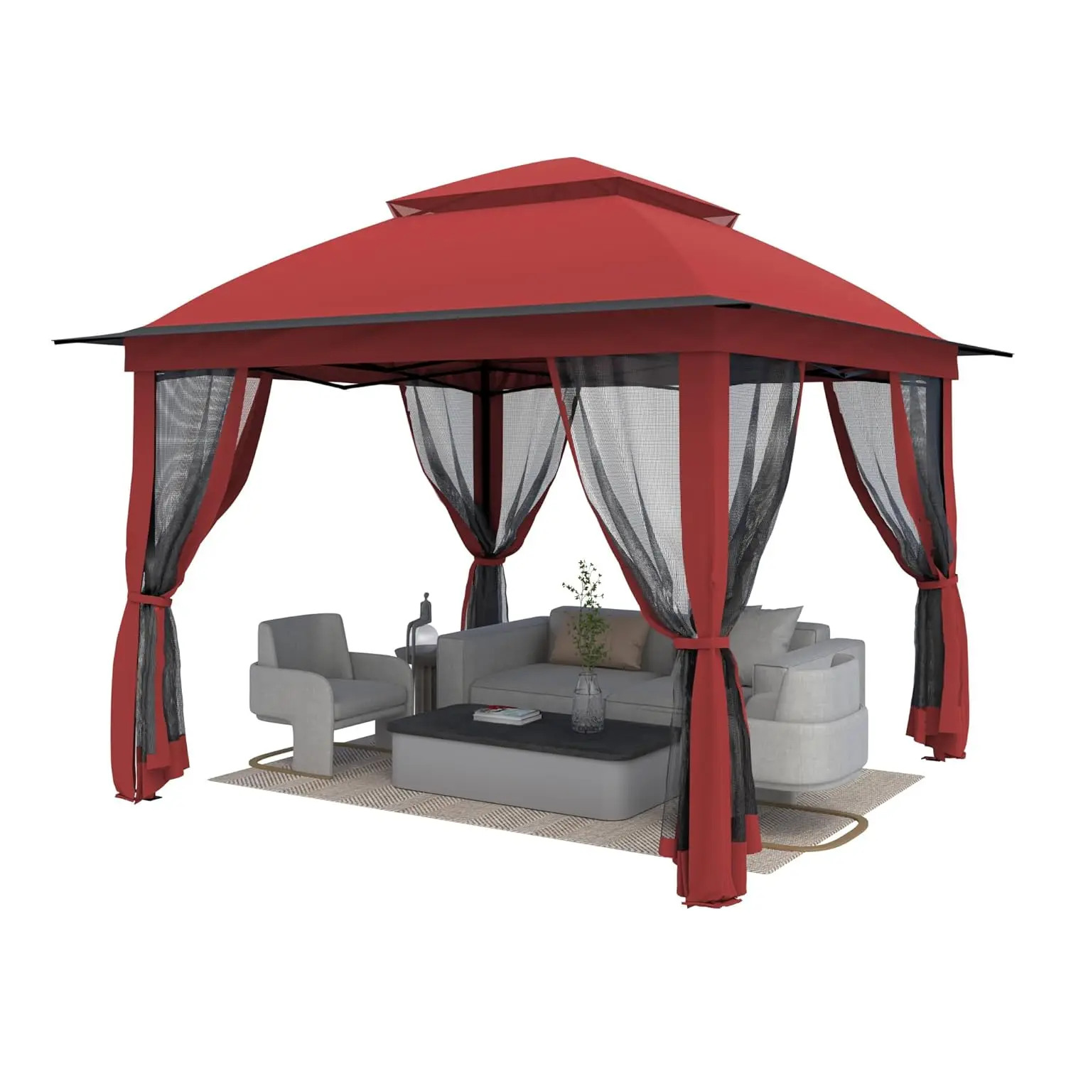 

11'X11' Gazebo Pop Up with 4 Sidewalls Mosquito Netting, Heavy Duty Patio Gazebo Canopy Tent with Double Air Roofs, Customized