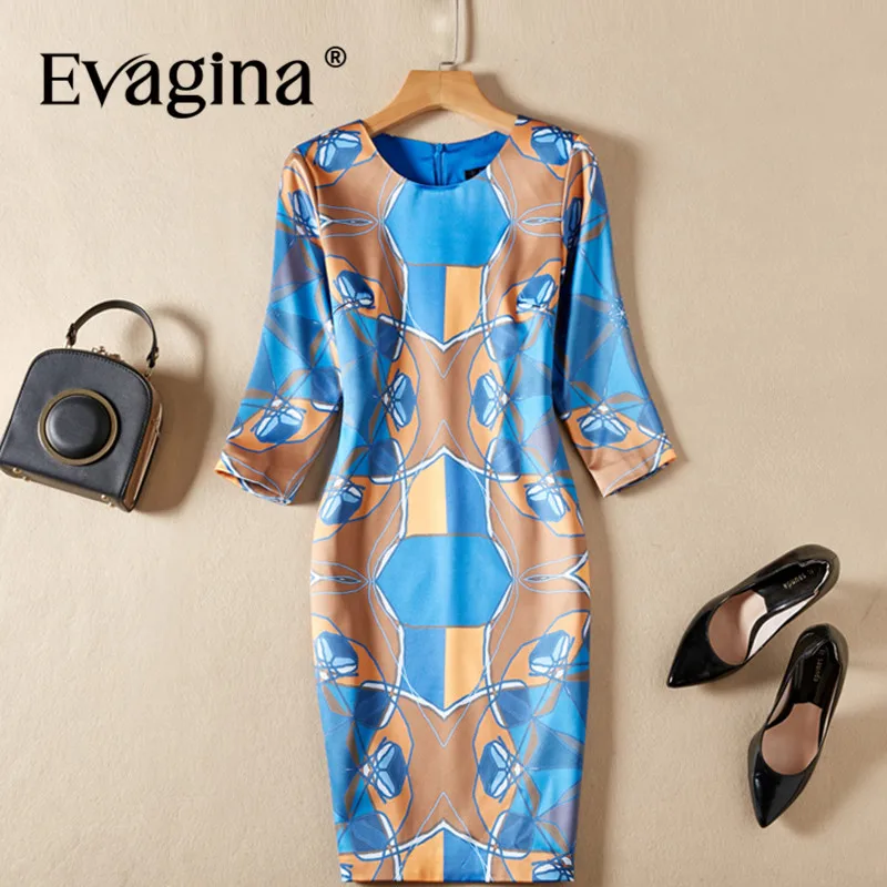 

Evagina New Fashion Runway Designer Dress Women's Three Quarter Sleeve Printing Streetwear Pretty Slim-Fit Hip Wrap Mini Dress