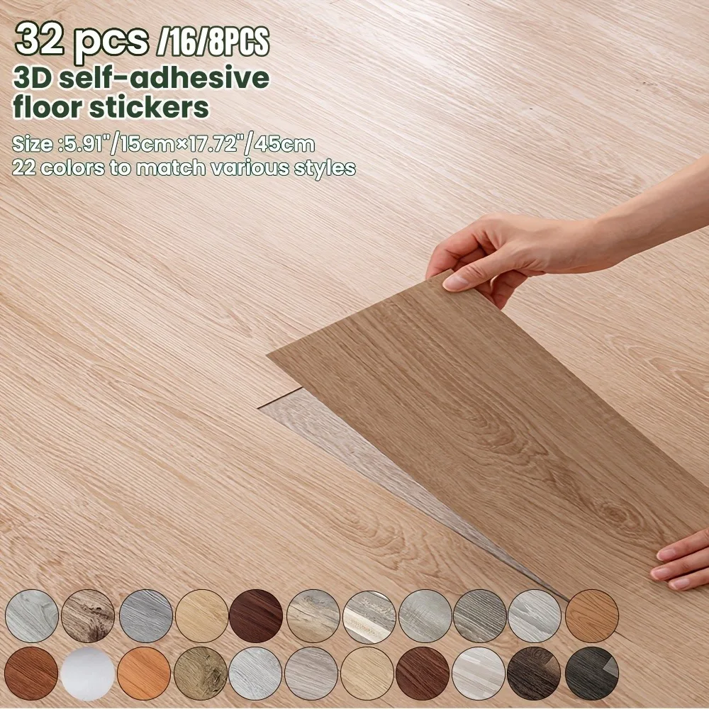 

15X45cm SXP Wood Grain Texture Self-adhesive Floor Stickers Moisture-Proof Waterproof Wall Sticker Wallpaper for Kitchen Bedroom