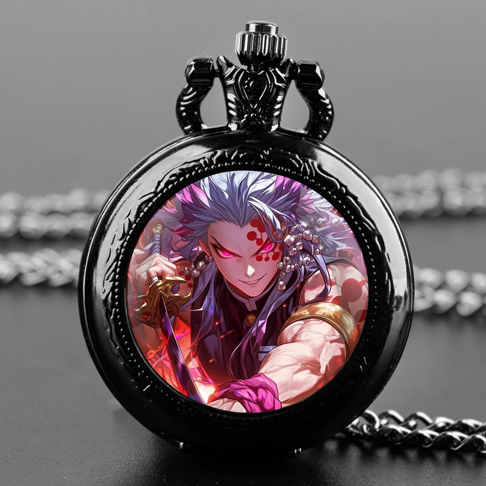 

New Demon Slayer uzui Tengen Anime Quartz Pocket Watch for Women Men Necklace Unique Pendant Clock Chain Watch Gift Accessories