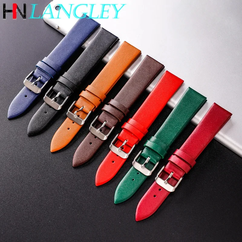 Colorful Leather Strap Watch Band Ultra Thin 12/14/16/18/20/22mm Watch Strap Wholesale 14 Colors Plain Weave Needle Pattern Belt