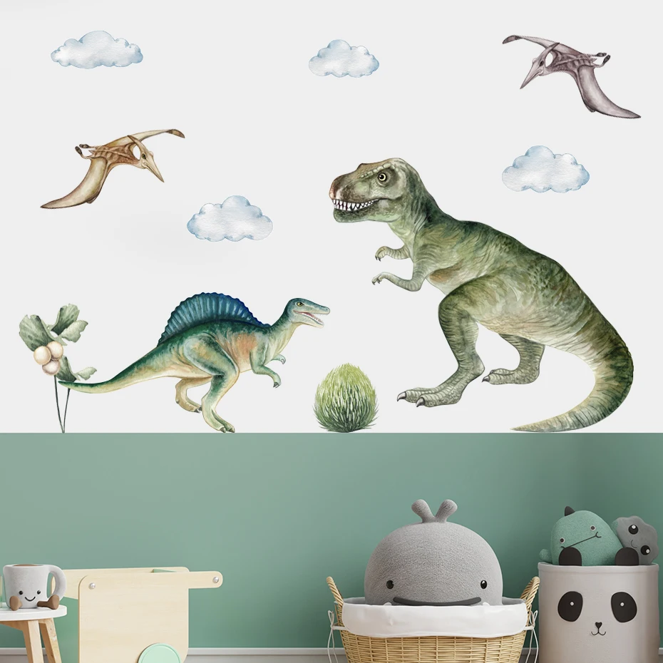 Jurassic Raptor Tyrannosaurus Dinosaur Kids Wall Sticker Watercolor Peel and Stick Wall Decals Boy Room Interior Home Decor