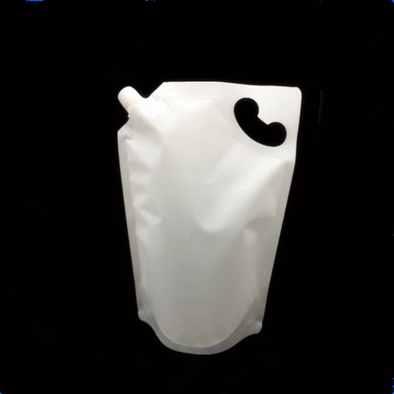 10pcs 500/1000ml White Standing Up Liquid Packing Bag - Food Grade Drinks Suction Nozzle Pouch Juice Water Doypack
