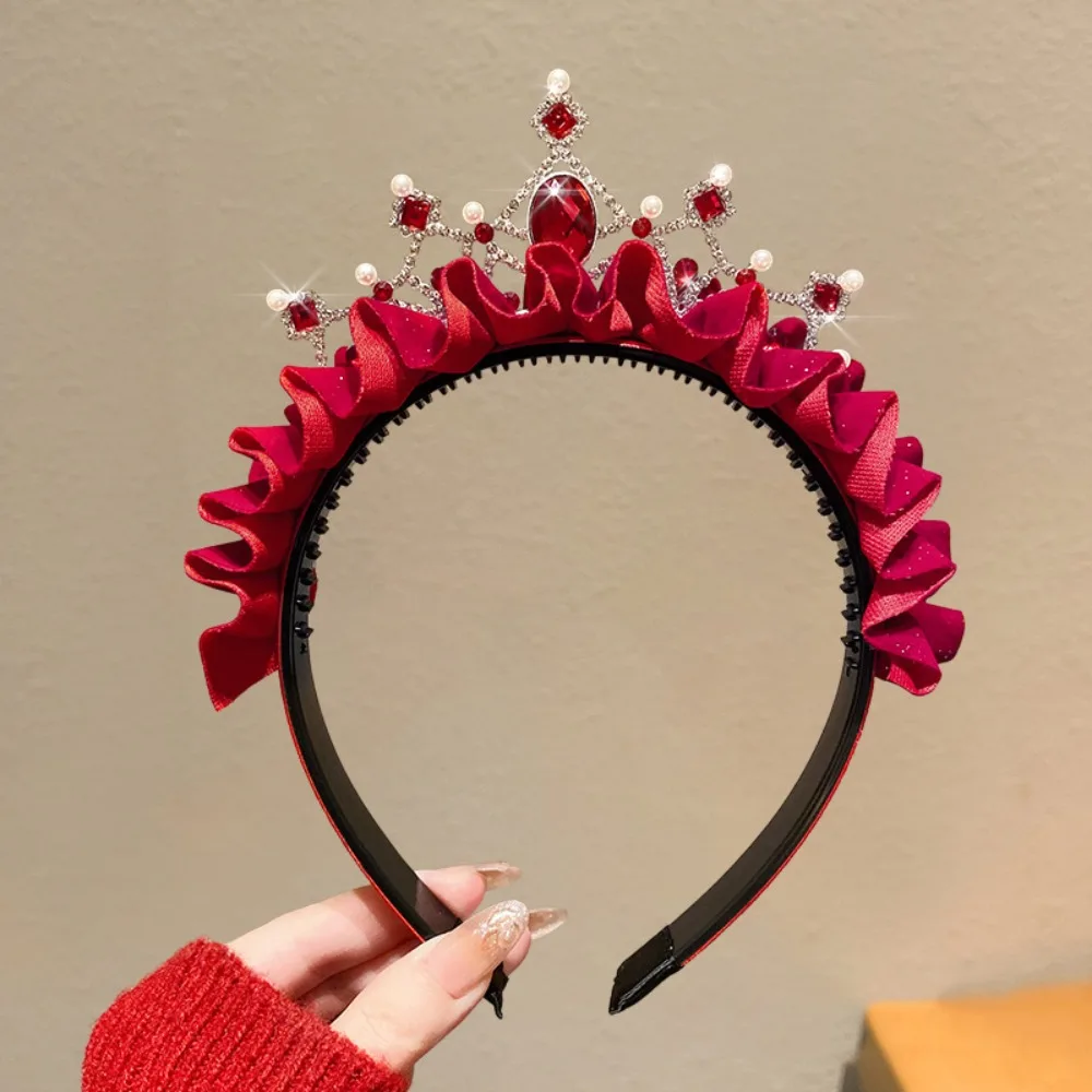 

Hair Hoop New Year Headband Rhinestone Zircon Princess Crown Lace Hair Accessories Celebration Hairband Chinese Spring Festival