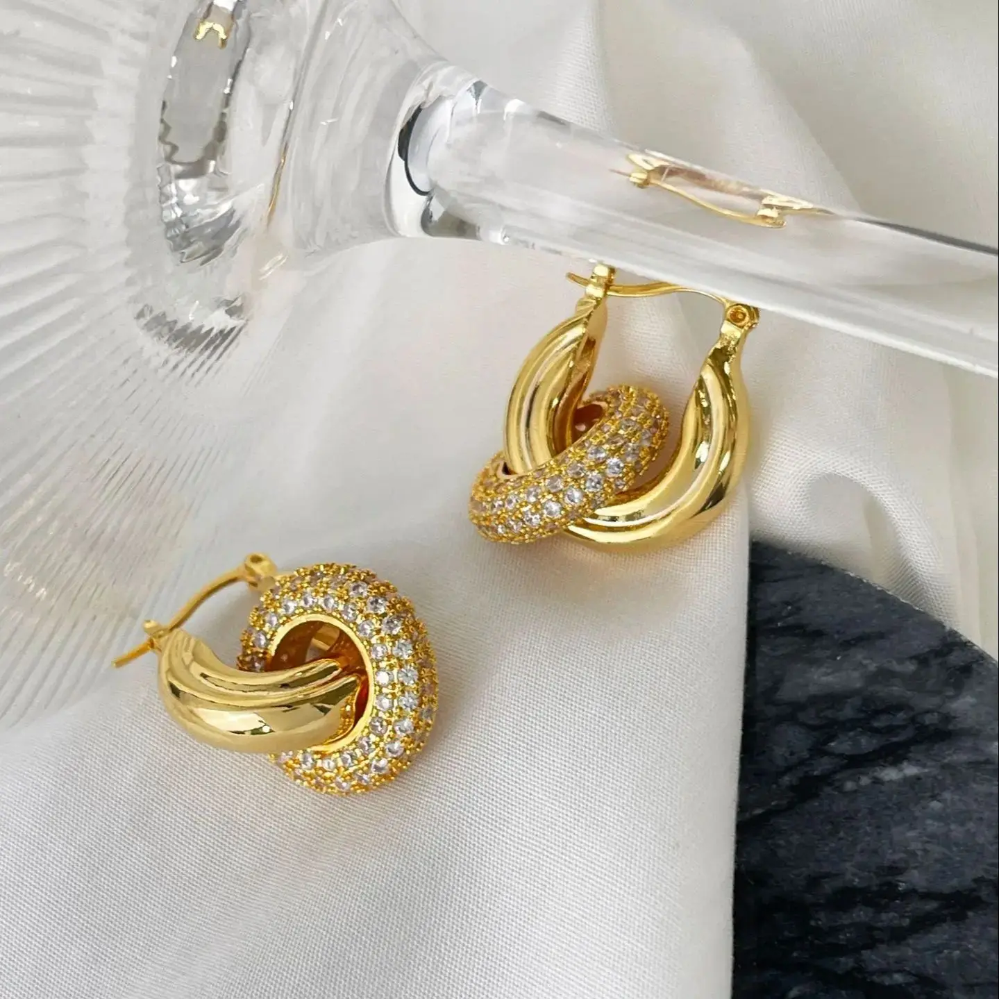 New ins Stainless Steel Micro Inlaid Zirconium Earring Vintage Circular Detachable Ear Buckles For Women Girls Fashion Jewelry