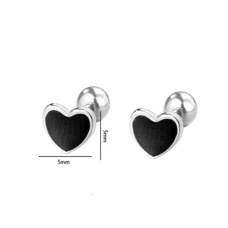 Pure 925 Sterling Silver Red Enamel Heart Screw Stud Earrings for Women Girls Korean Piercing Earring Engagement Party Jewelry