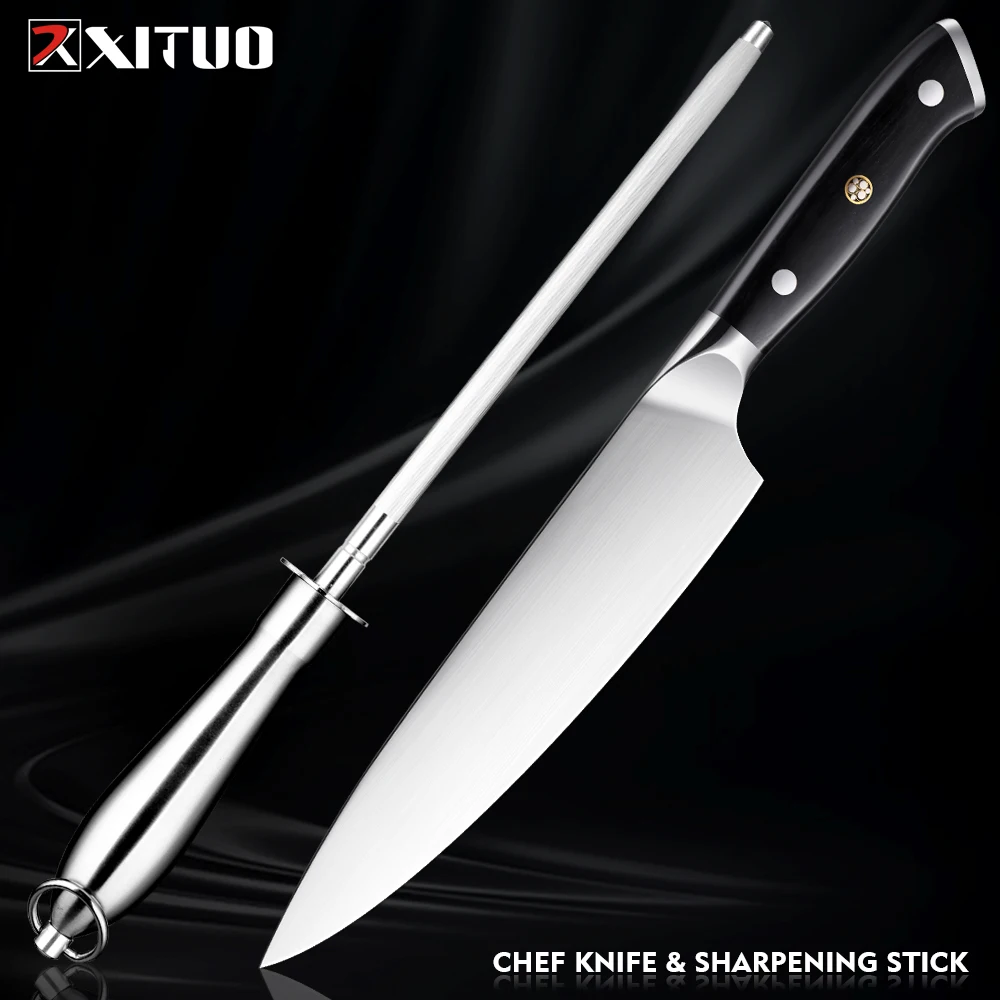 

XITUO Professional 2PCS Ultra Sharp Japanese Kitchen Knifes and Sharpening Stick High Carbon Stainless Steel Chef Knife