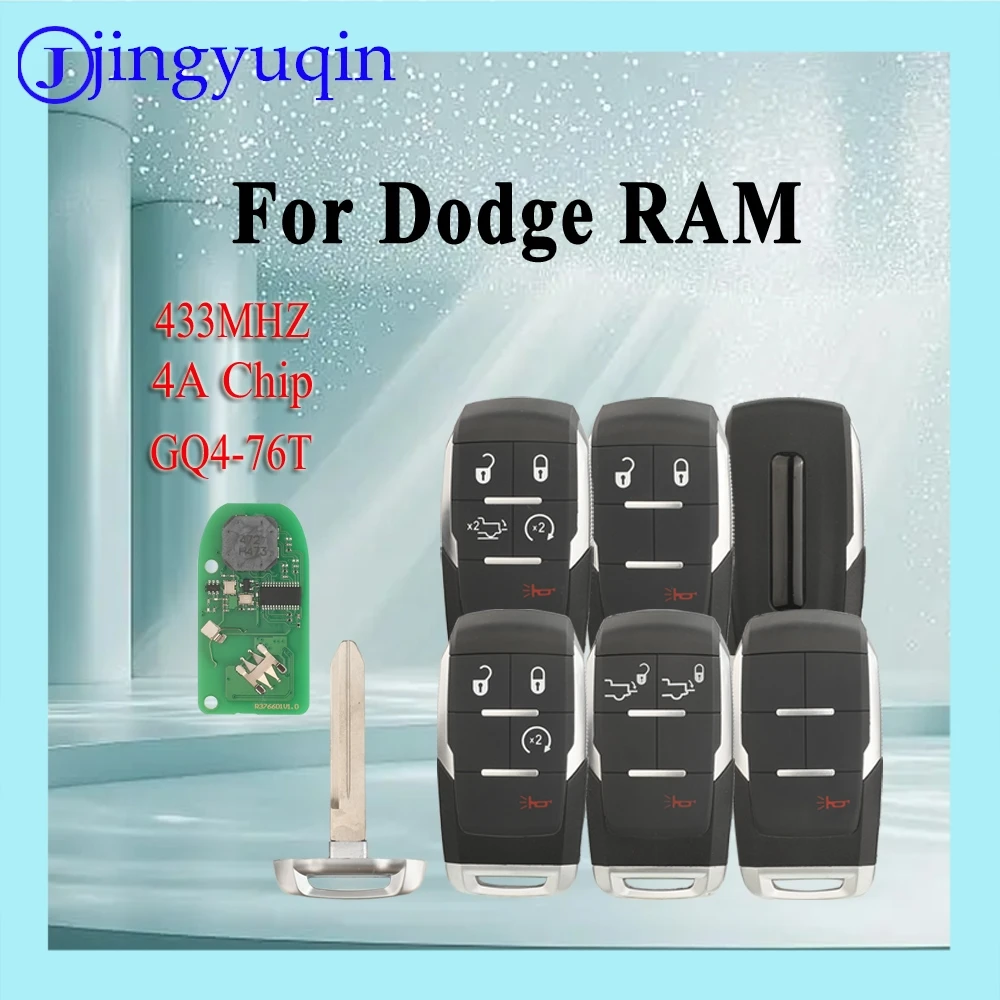 

jingyuqin Smart card Remote Control Key For Dodge RAM 433mhz FCCID:GQ4-76T ID4aChip Quality durability Support cutting blade