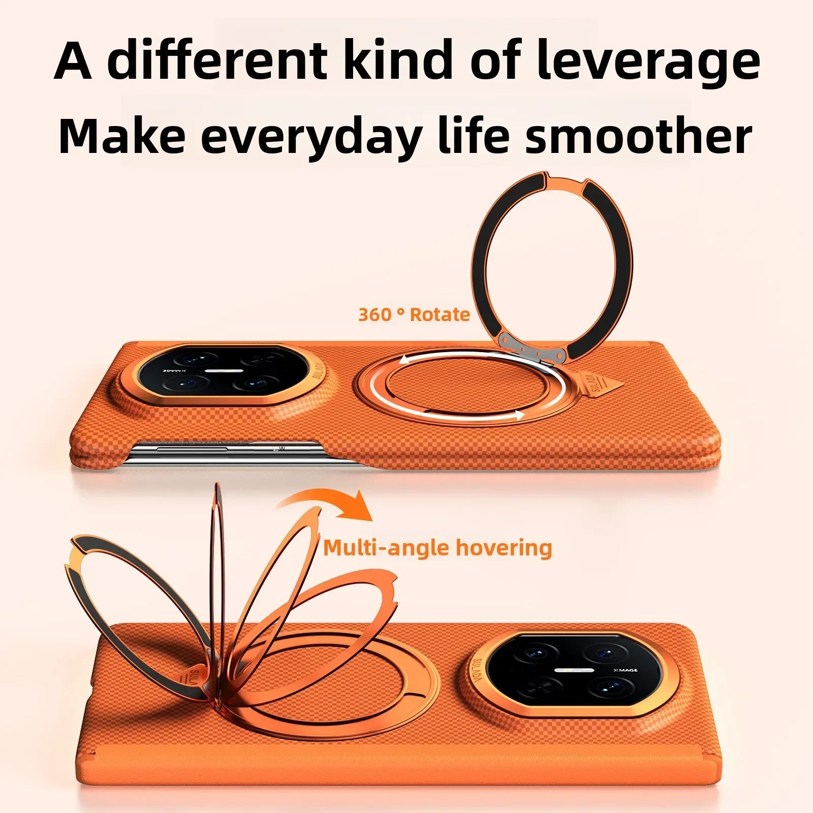 for Huawei Mate X7 Magnetic phone case  SULADA with Kevlar texture and rotating stand, Case Mate X6 X5 central hinge protection view 3