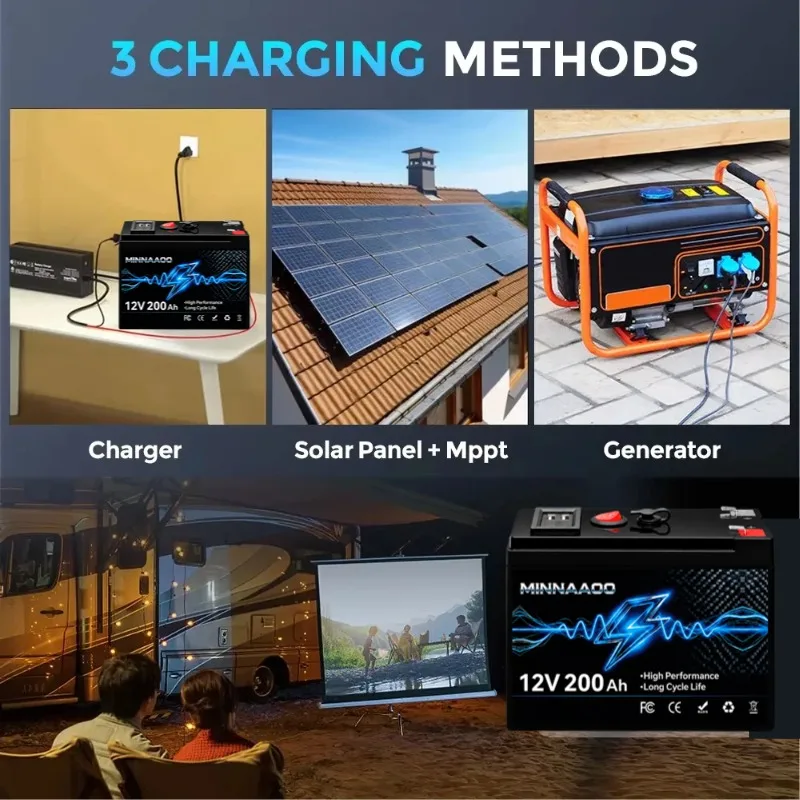 12V 200Ah 120Ah 80Ah Lithium ion Battery 200A BMS for RV UPS Camping Lighting Compatible with Lithium Iron Phosphate