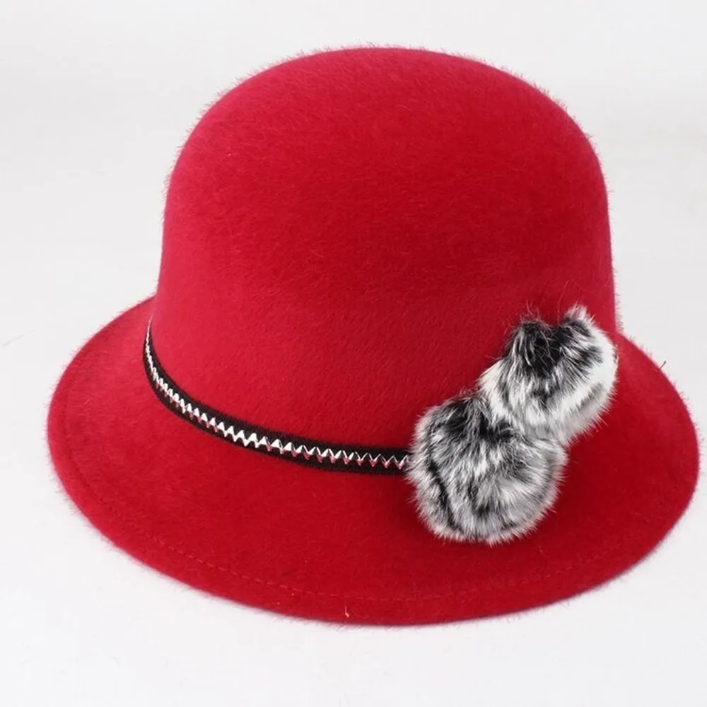 Simple Imitation Fur Topper Hat Ball French Style Fisherman Hat Hepburn Solid Color Woolen Bucket Hat Lady