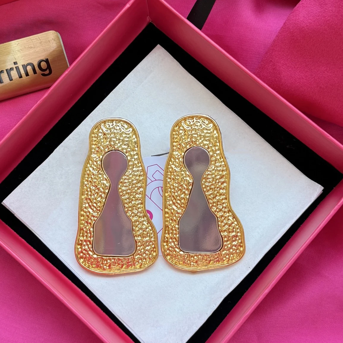 Europe Brass Gold Plated Mirror Keyhole Earrings Women Art Designer Jewelry
