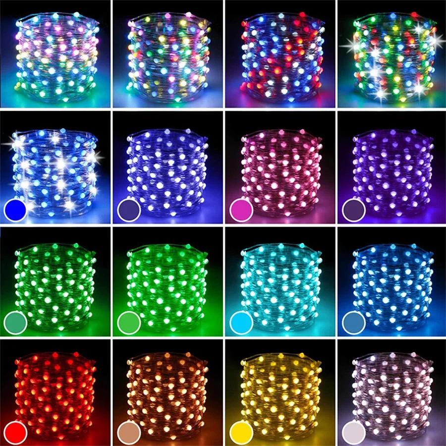 USB Smart Christmas Fairy String Lights 20M 200 LED App Programmbale RGB Copper Wire Fairy Light Rainbow Xmas Tree Twinkle Light