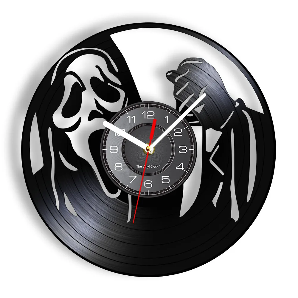 

Ghost Mask Vinyl Record Wall Clock For Bedroom Halloween Home Decor Scary Movie Character Handicraft Carved Music Album Clock